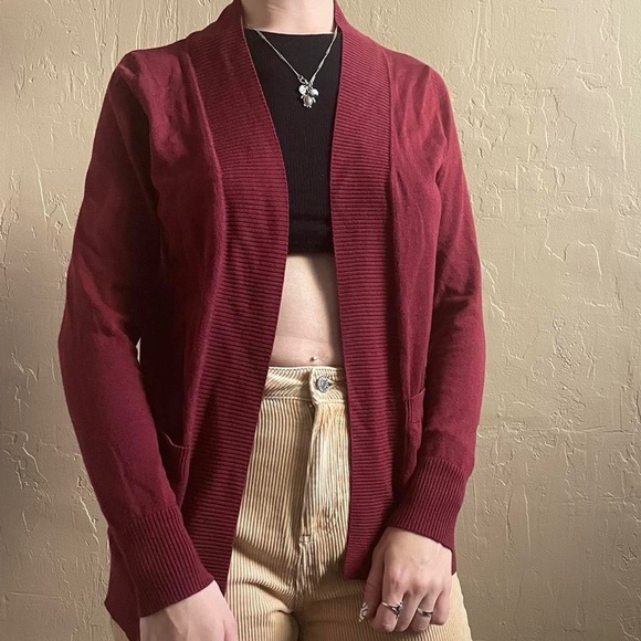 SOLD Open Front Red Cardigan - Picture 3 of 4